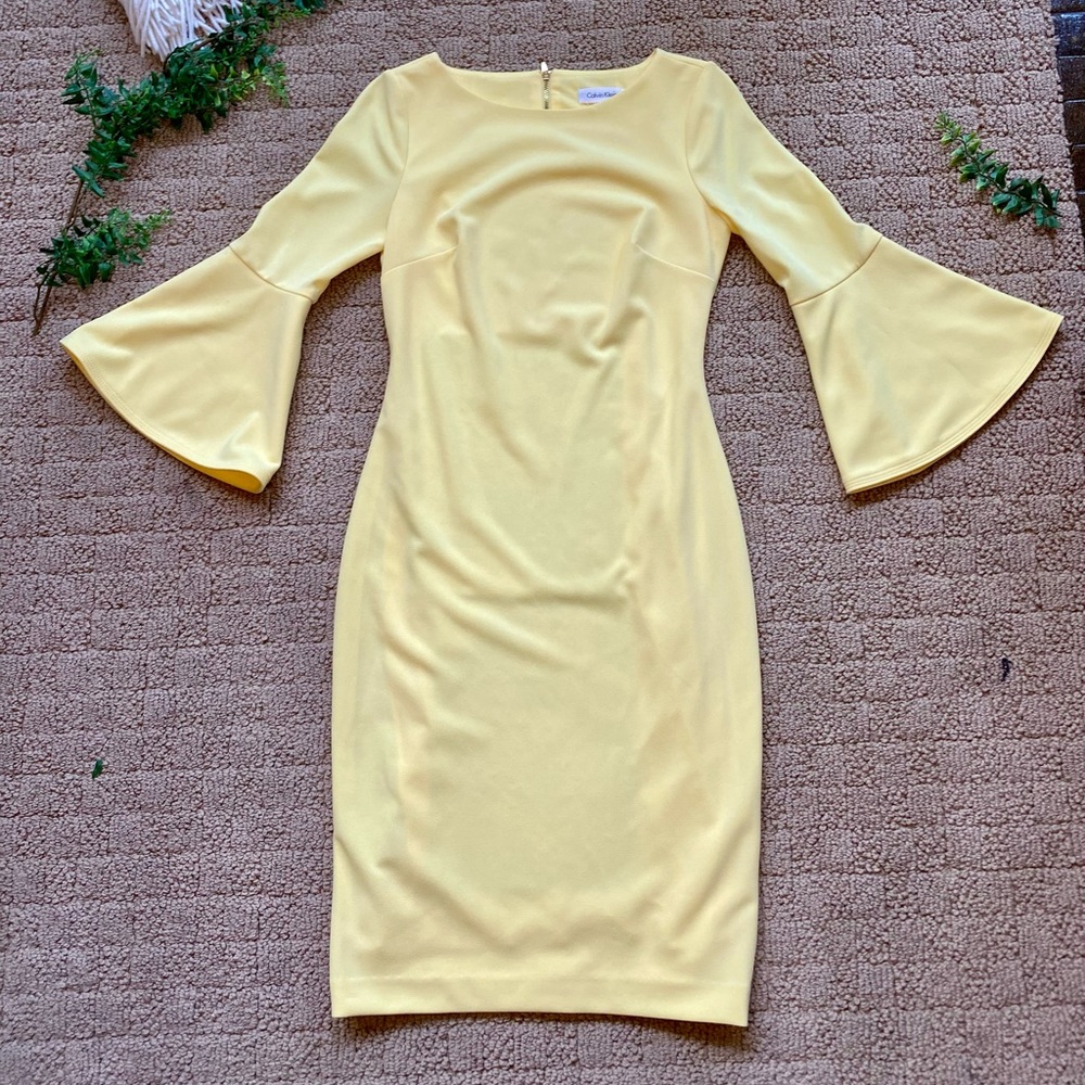 Calvin Klein Yellow Bell-Sleeve Dress